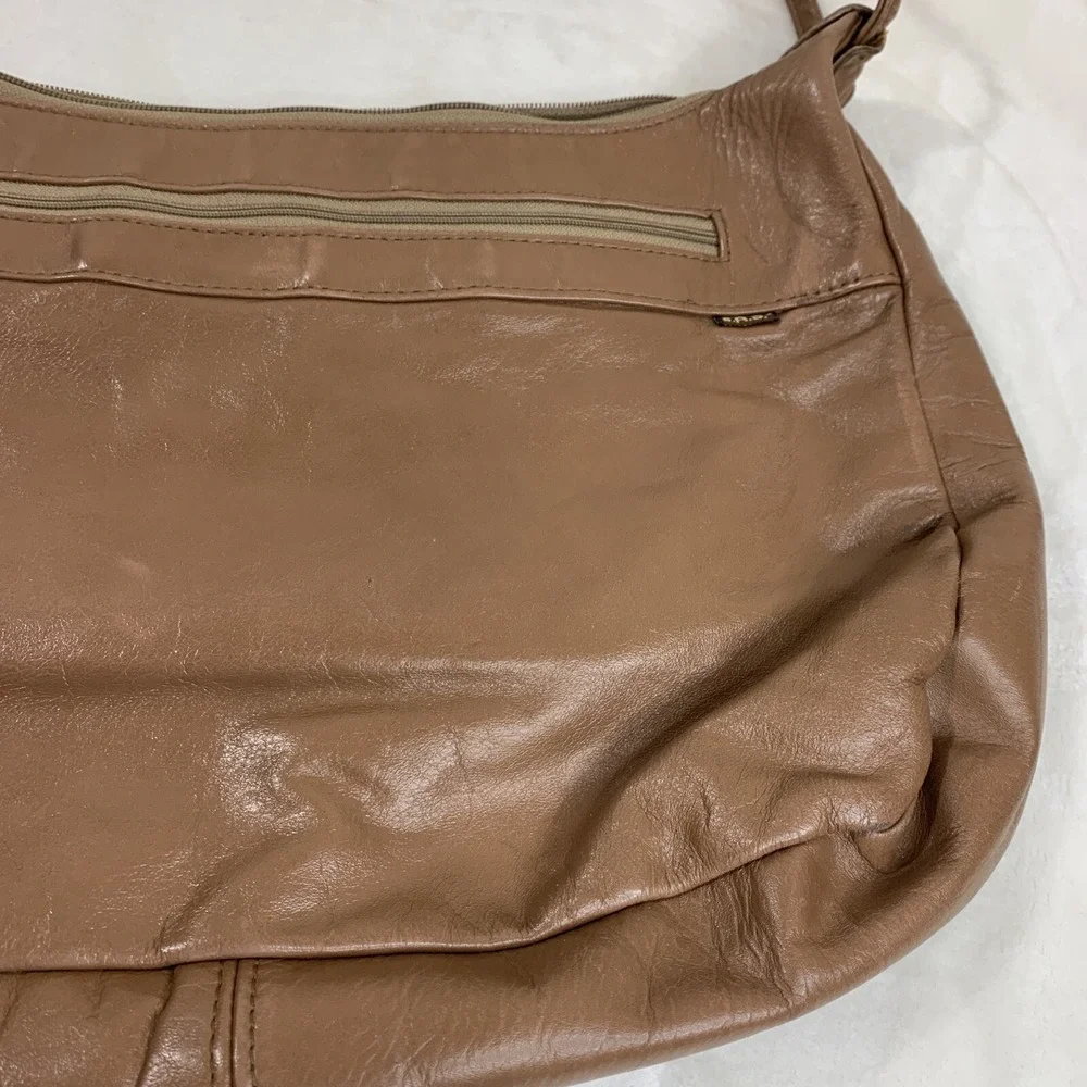 SAS Vintage Natural Tan Beige Brown‎ Leather Shoulder Bag Purse Knot Strap VTG
